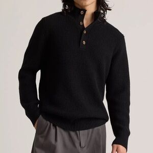 🌟QUINCE🌟 MENS MONGOLIAN CASHMERE WAFFLE QUARTER BUTTON SWEATER BLACK SZ M